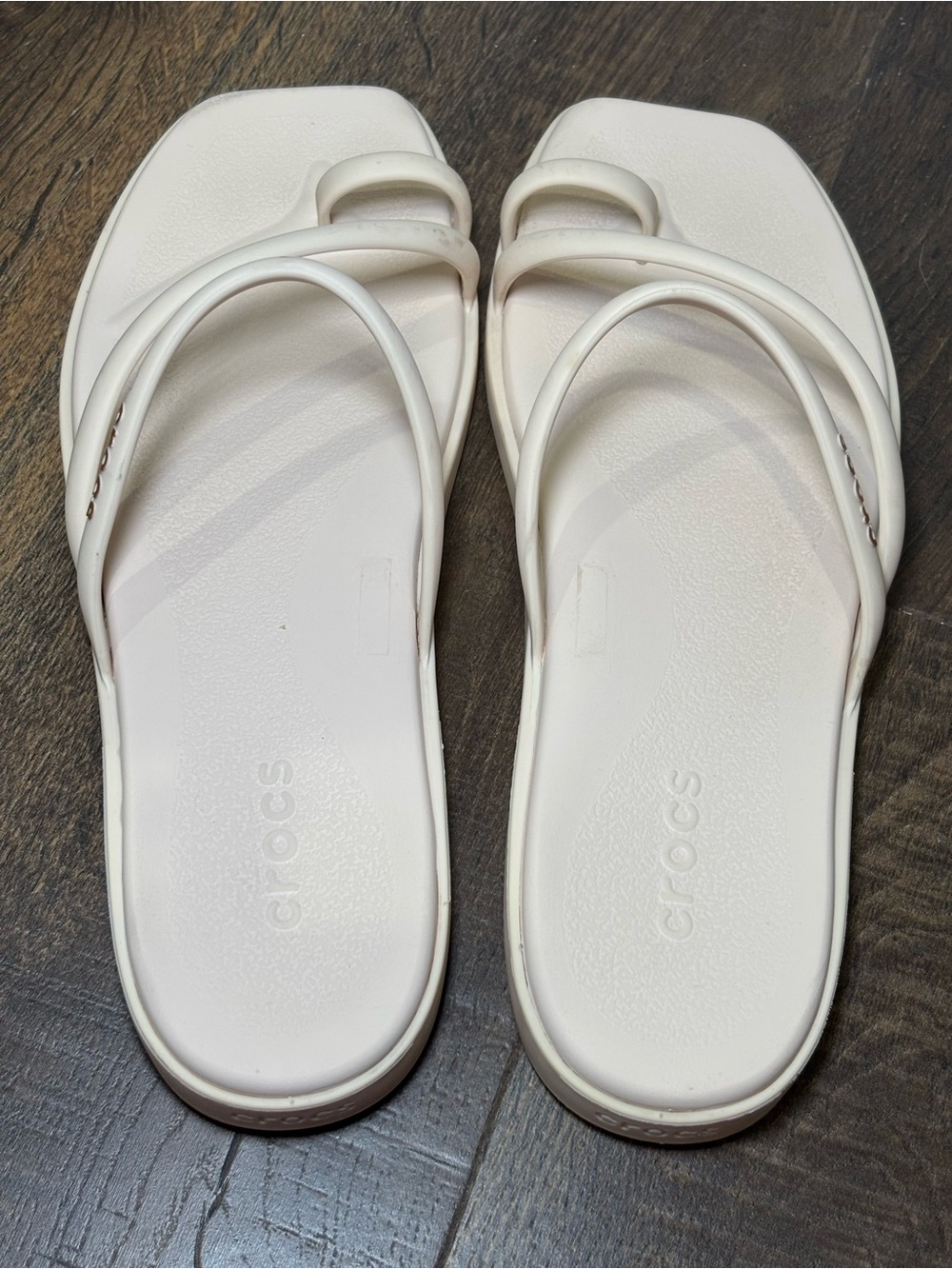 Crocs Miami Toe Loop Sandals White Chalk Triple Strap Women’s 10 Square Toe - Picture 2 of 7